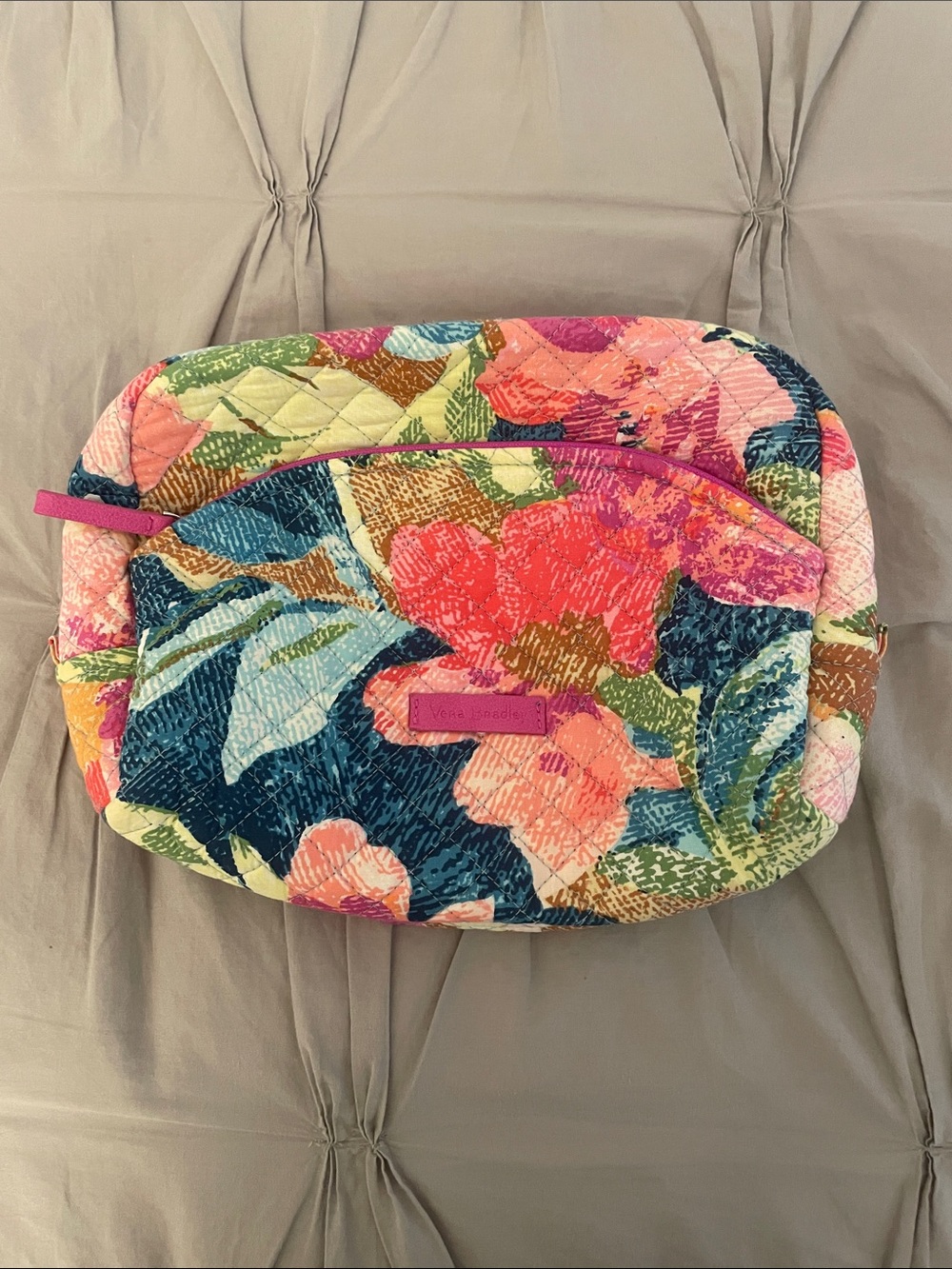 Vera Bradley Quilted Floral Cosmetic Pouch in Navy, Pink, Green & Coral